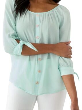 NWT I.N. Studio Women's Button Front Tie Sleeve Blouse - Large